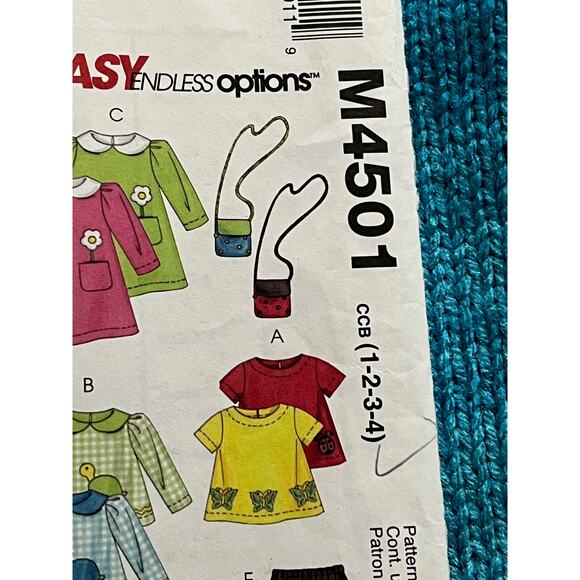 McCalls pattern 4501 toddler dress top pants bag size 1 2 3 4 - Picture 2 of 8